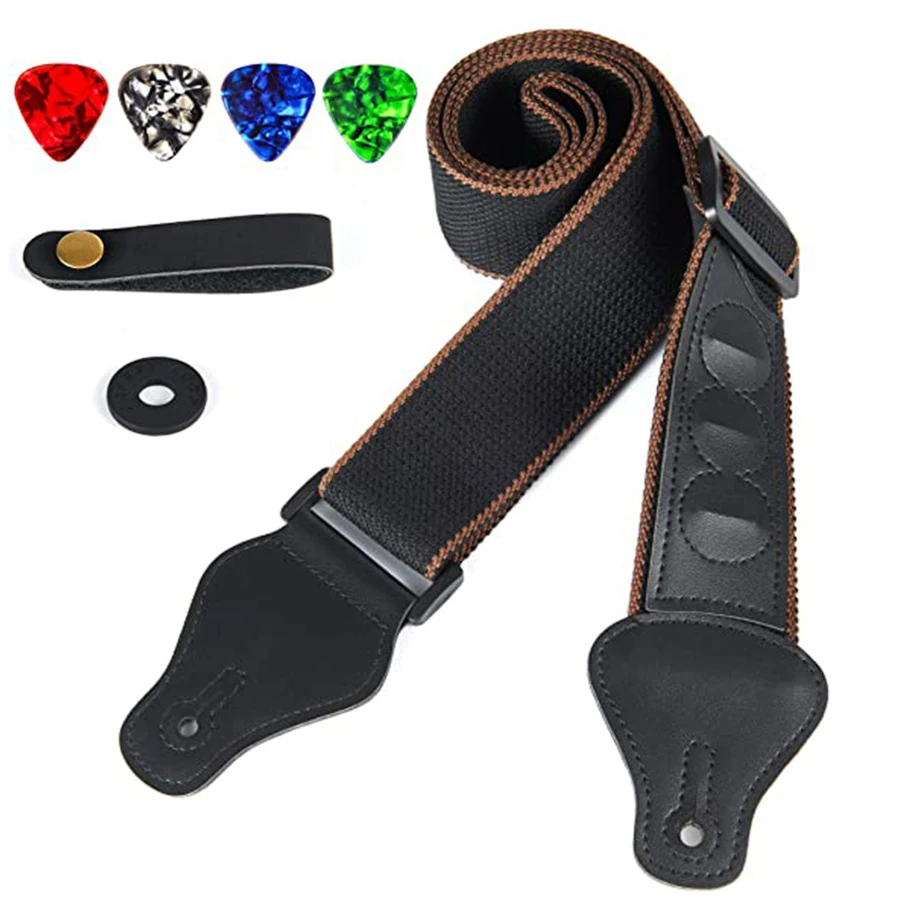Musical Instrument Gif - 7Pcs/Set Guitar Strap Black PU Leather